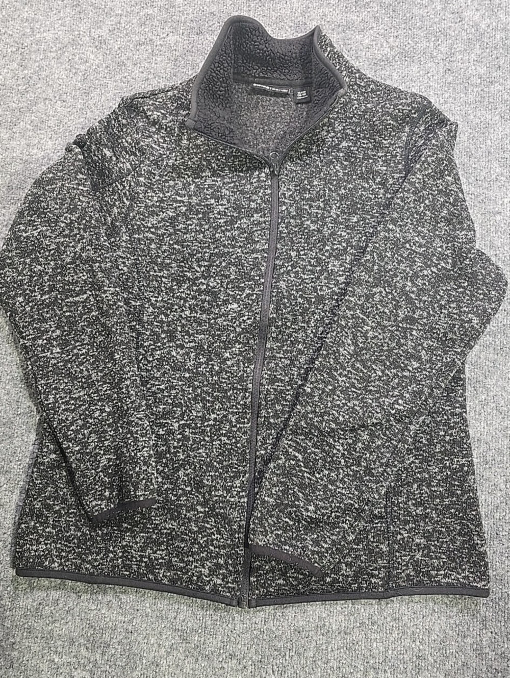 Swiss Tech Womens Medium Full Zip Sweater Jacket Gray Black Fuzzy Collar